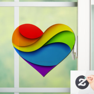 SlipperyJoe's regenbogenförmiges Herz in Rot Orang Fensteraufkleber