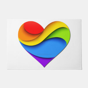 SlipperyJoe's regenbogenförmiges Herz in Rot Orang Fußmatte