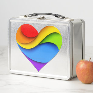 SlipperyJoe's regenbogenförmiges Herz in Rot Orang Metall Brotdose