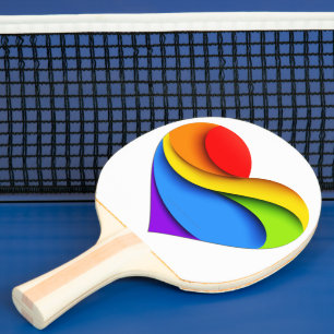 SlipperyJoe's regenbogenförmiges Herz in Rot Orang Tischtennis Schläger