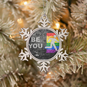 SlipperyJoes Regenbogenstolz-Farben-Panel Stadtbil Schneeflocken Zinn-Ornament