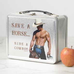 SlipperyJoe's rette Pferd reite Strohhut Cowboyhut Metall Brotdose