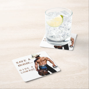 SlipperyJoe's rette Pferd reite Strohhut Cowboyhut Rechteckiger Pappuntersetzer