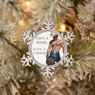 SlipperyJoe's rette Pferd reite Strohhut Cowboyhut Schneeflocken Zinn-Ornament