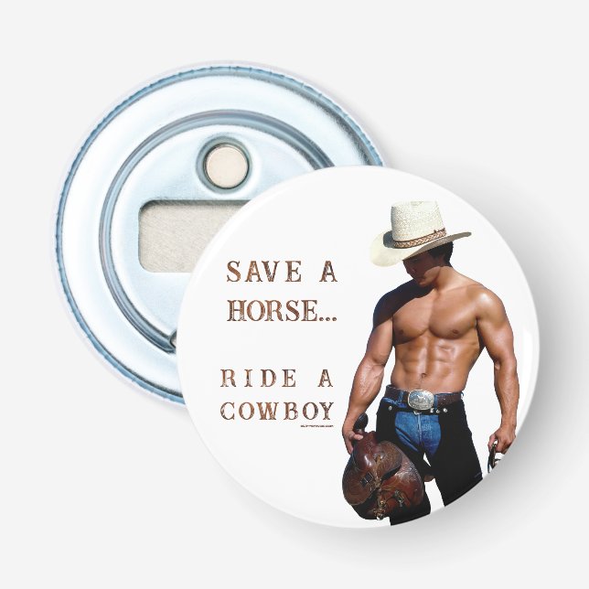 SlipperyJoe's rettend Pferderückfahrt Strohhut Flaschenöffner (Vorderseite)