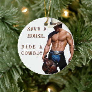 SlipperyJoe's Rettet ein Pferd reiten Ein Cowboy, Keramik Ornament