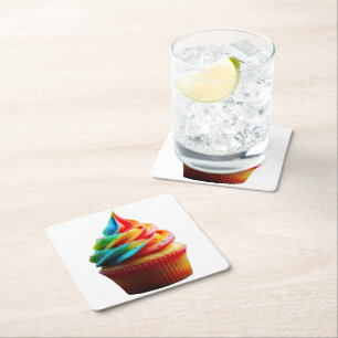 SlipperyJoe's schwindelerregender Regenbogen-Cupca Rechteckiger Pappuntersetzer