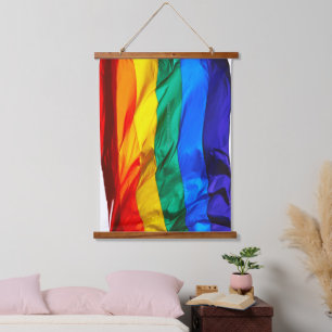 SlipperyJoe's schwule Regenbogenflagge weht rot or Wandteppich Mit Holzrahmen