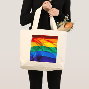 SlipperyJoe's schwule Regenbogenflagge winkt rot o Jumbo Stoffbeutel