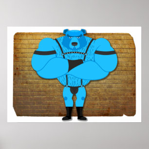 SlipperyJoe's schwuler Muskel Bär Cartoon, während Poster