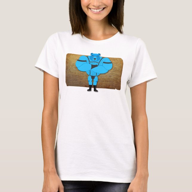 SlipperyJoe's schwuler Muskel Bär Cartoon, während T-Shirt (Vorderseite)
