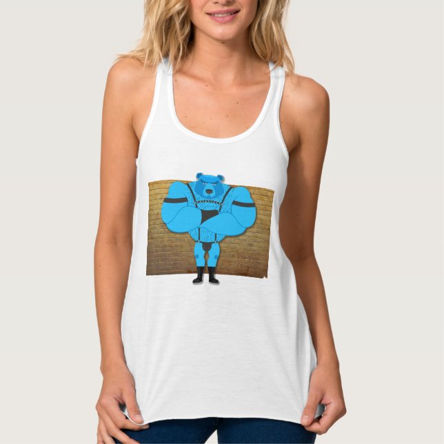 SlipperyJoe's schwuler Muskel Bär Cartoon, während Tank Top (Vorderseite)