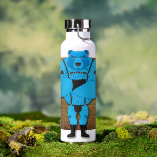 SlipperyJoe's schwuler Muskel Bär Cartoon, während Trinkflasche
