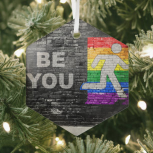 SlipperyJoe's Sei Du Ziegelwand-Strichmännchen-Reg Ornament Aus Glas