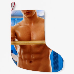 SlipperyJoe's shirtless muskulöser Mann Abs Brust Kleiner Weihnachtsstrumpf