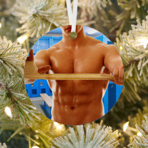SlipperyJoe's shirtless muskulöser Mann Abs Brust  Ornament Aus Metall