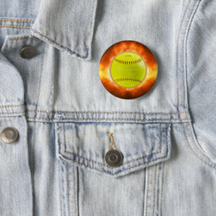 SlipperyJoe's Softball auf Feuer Flammen Feuer Feu Button
