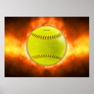 SlipperyJoe's Softball auf Feuer Flammen Feuer Feu Poster