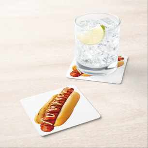 SlipperyJoe's Sommer-BBQ-Vibe-Hotdog in weichem Br Rechteckiger Pappuntersetzer