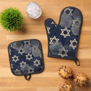 SlipperyJoe's starke Chanukka-Stimmung Davidstern  Ofenhandschuh & Topflappen-Set