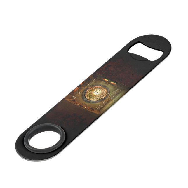 SlipperyJoe's steampunk-themed New Year round meta Speed Flaschenöffner (Rückseite Schrägansicht)