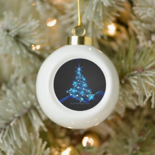 SlipperyJoe's stilisierter leuchtender Weihnachtsb Keramik Kugel-Ornament