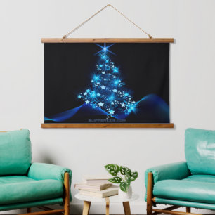 SlipperyJoe's stilisierter leuchtender Weihnachtsb Wandteppich Mit Holzrahmen