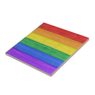 SlipperyJoe's Stolz Holzflagge horizontalen Regenb Fliese