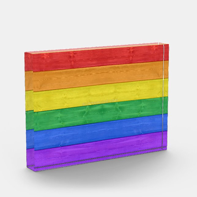 SlipperyJoe's Stolz Holzflagge horizontalen Regenb Fotoblock (Links)