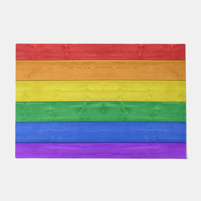 SlipperyJoe's Stolz Holzflagge horizontalen Regenb Fußmatte (Vorderseite)