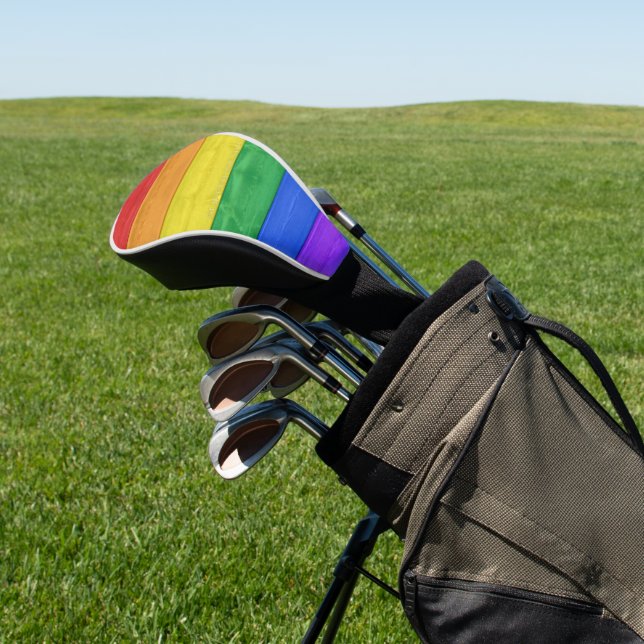 SlipperyJoe's Stolz Holzflagge horizontalen Regenb Golf Headcover (In SItu)