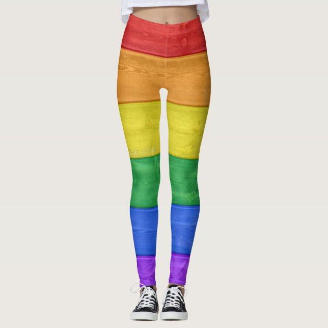 SlipperyJoe's Stolz Holzflagge horizontalen Regenb Leggings (Vorderseite)
