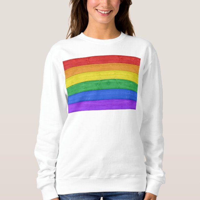 SlipperyJoe's Stolz Holzflagge horizontalen Regenb Sweatshirt (Vorderseite)