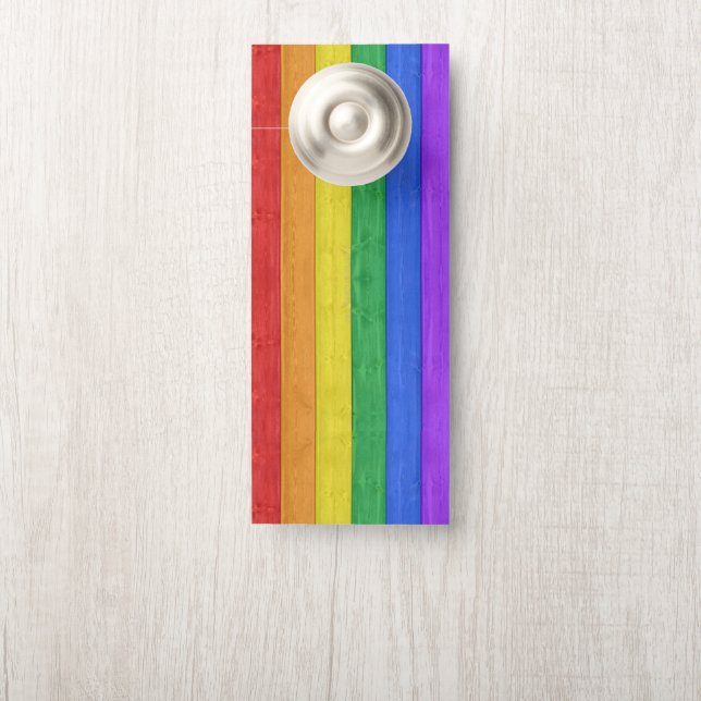 SlipperyJoe's Stolz Holzflagge horizontalen Regenb Türanhänger (Auf Knauf)