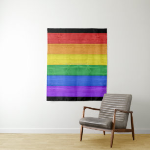 SlipperyJoe's Stolz Holzflagge horizontalen Regenb Wandteppich
