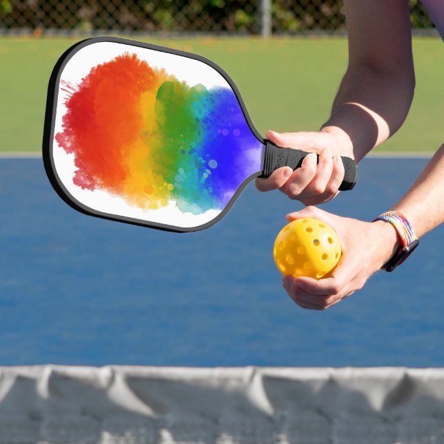 SlipperyJoe's Stolz Spritzer Regenbogenfarben Vibr Pickleball Schläger (InSitu)