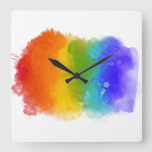 SlipperyJoe's Stolz Spritzer Regenbogenfarben Vibr Quadratische Wanduhr