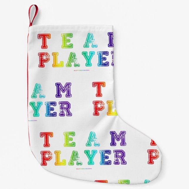SlipperyJoe's Team Player-Wörter Farbverlauf Regen Kleiner Weihnachtsstrumpf (Vorderseite)