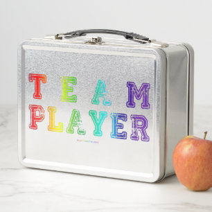 SlipperyJoe's Team Player-Wörter Farbverlauf Regen Metall Brotdose