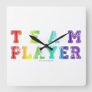 SlipperyJoe's Team Player-Wörter Farbverlauf Regen Quadratische Wanduhr