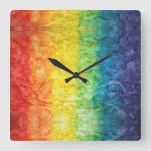 SlipperyJoe's tie-gefärbte Flagge Regenbogen in et Quadratische Wanduhr