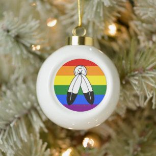 SlipperyJoe's Two-Spirit-Stolzflagge Indigene Symb Keramik Kugel-Ornament