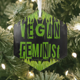 SlipperyJoe's Veganer feministischer Gräser-Wortbl Ornament Aus Glas