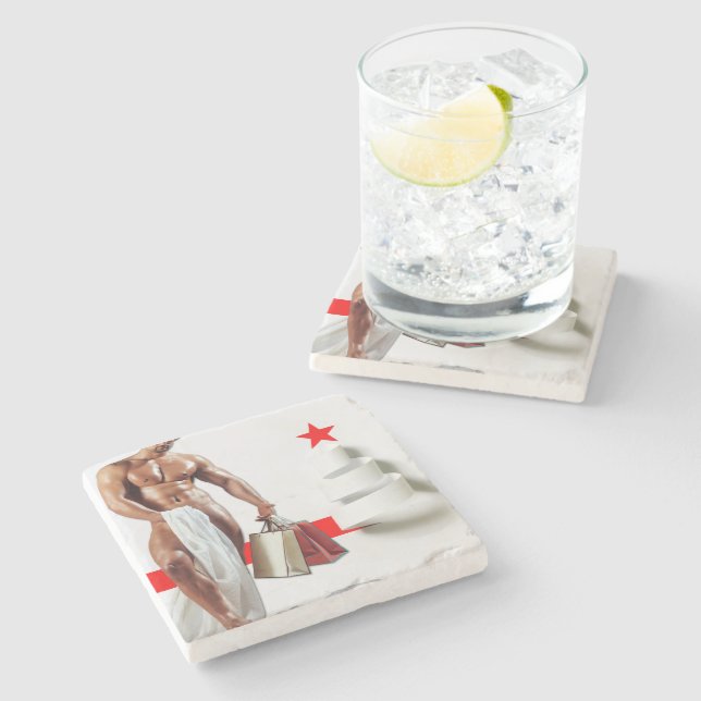 SlipperyJoe's Weihnachts-Shopping-White Paper Spir Steinuntersetzer (Seitenansicht)