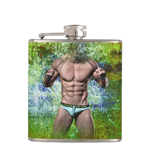 SlipperyJoe's weißer muskulöser sexy Mann Speedo s Flachmann