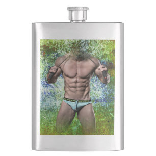 SlipperyJoe's weißer muskulöser sexy Mann Speedo s Flachmann