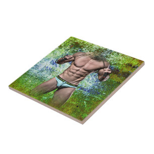 SlipperyJoe's weißer muskulöser sexy Mann Speedo s Fliese