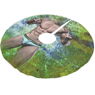 SlipperyJoe's weißer muskulöser sexy Mann Speedo s Polyester Weihnachtsbaumdecke