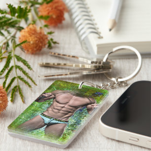 SlipperyJoe's weißer muskulöser sexy Mann Speedo s Schlüsselanhänger
