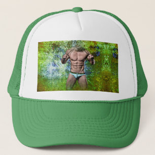 SlipperyJoe's weißer muskulöser sexy Mann Speedo s Truckerkappe